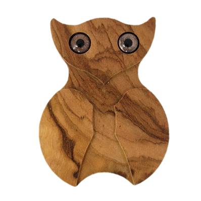 Magnet chouette bois d'olivier