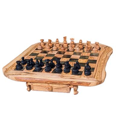 Jeu d'échec 45x45 cm rustique bois d'olivier