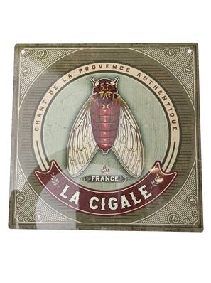 Plaque alu 19x19cm cigale fond vert