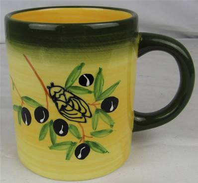 Mug jaune/olives poignée verte