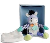 Pantin peluche âne avec doudou Choupidoudou bleu 18cm