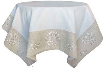 Nappe 85x85 brodée rameaux et fleurs