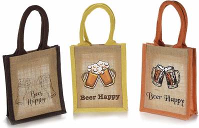 Sac jute imprimé bière avec fenêtre à l'arrière