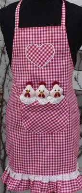 Tablier enfant avec poules dans la poche PETIT vichy rouge