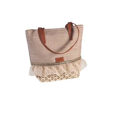 Sac rectangulaire beige volant ruban doré 30x10x27