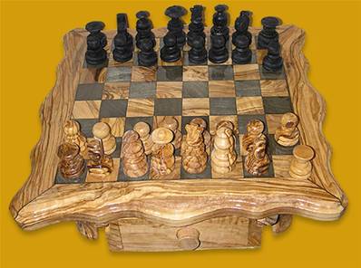 Jeu d'échec 25x25cm carré bois d'olivier