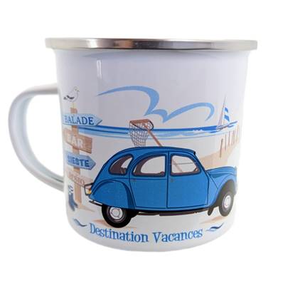 Tasse subli métal 2CV émaillé blanc