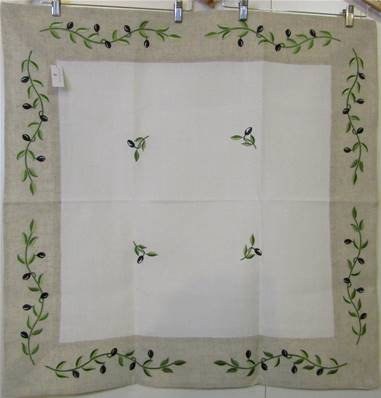 Nappe 85x85 brodé olives