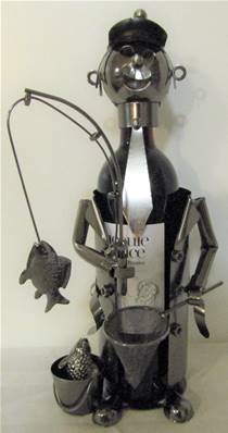 Pécheur/canne/épuisette gris support de bouteille métal