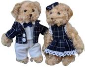 Couple de petits ours costume bleu 15cm
