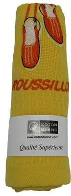 Torchon anneau uni brodé espadrille Roussillon jaune