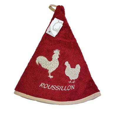 Essuie mains poule fil uni beige bordeaux