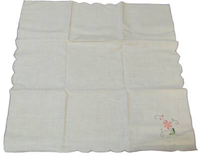 Serviette coton fin écru brodées 1 fleur linge ancien