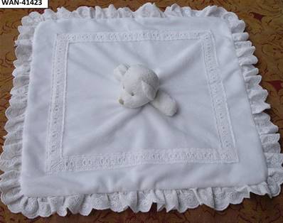 Doudou bébé blanc avec ours - broderie 38cm