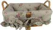 Corbeille nounours osier blond 2 poignées tissu fleuri