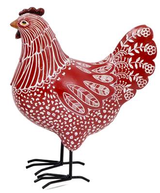 Poule rouge résine cottage 27cm