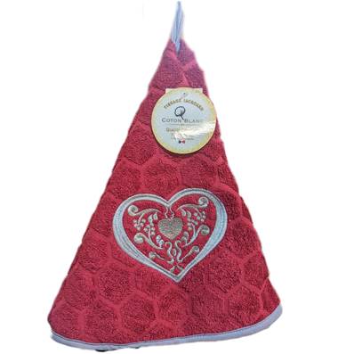 Essuie mains rond coeur rouge