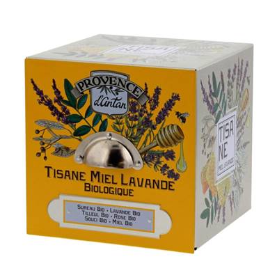 Tisane miel/lavande BIO 24 sachets boite carton recharge Provence d'antan