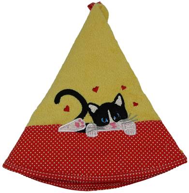 Essuie mains rond chatons coeurs jaune
