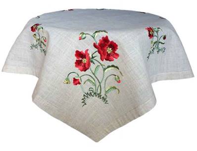 Nappe 85x85 brodé pavots