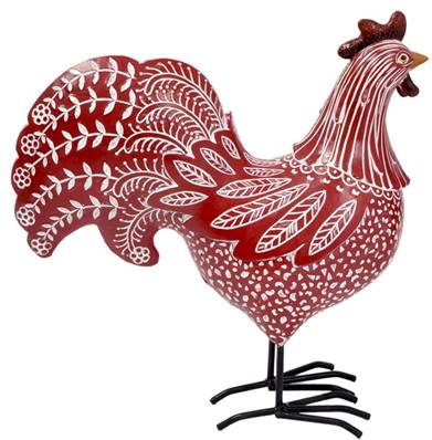 Coq rouge résine cottage 27cm