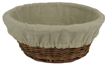 Corbeille ronde osier brut tissu beige