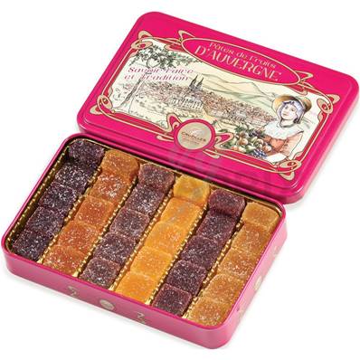Pâtes de fruits Boîte 1/2 métal Pavés assortis 330g Fushia