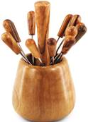 Pot avec manche + 12 piques bois d'olivier