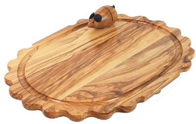 Planche à découper ovale bois d'olivier avec support couteau souris