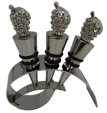3 bouchons de bouteille sur support inox
