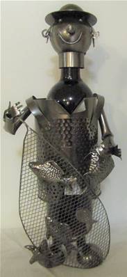 Pécheur filet gris support de bouteille métal
