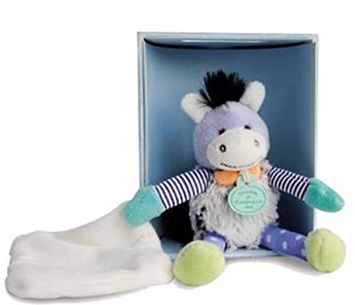 Pantin peluche âne avec doudou Choupidoudou bleu 18cm