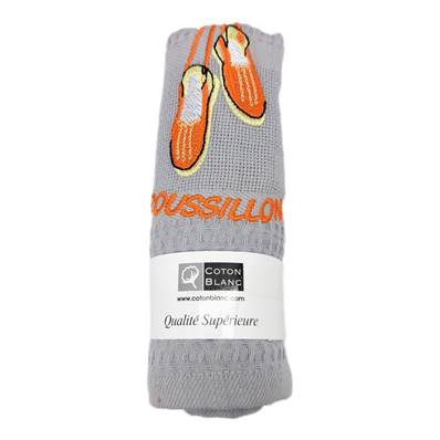 Torchon anneau uni brodé espadrille Roussillon gris