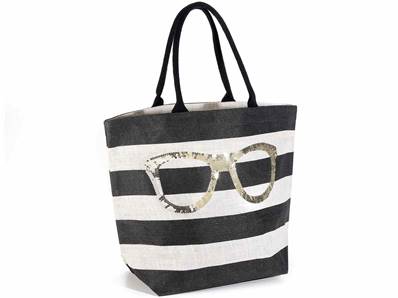 Sac de plage à épaule en jute et décoration Lunettes de paillettes
