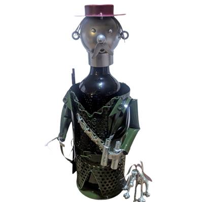 Chasseur chien fusil gris support de bouteille métal couleur
