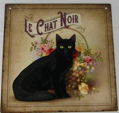 Plaque alu 19x19cm chat noir