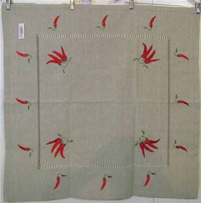 Nappe 85x85 écru brodé piments