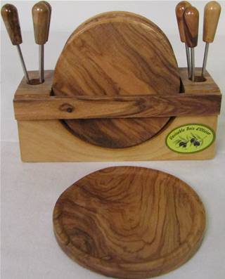 Set sous verres et piques bois d'olivier