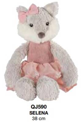 Peluche renard Selena 38cm robe rose