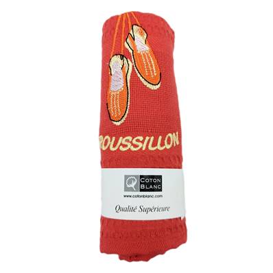 Torchon anneau uni brodé espadrille Roussillon rouge