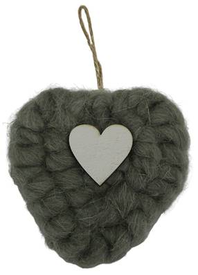 Suspension coeur laine gris