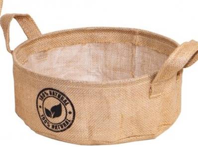 PANIER ROND EN JUTE LOGO FEUILLES 2 POIGNEES