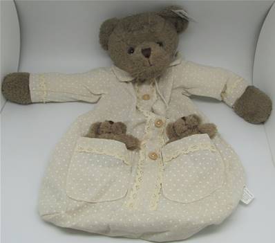 Range pyjama ours brun, beige pois avec dentelle