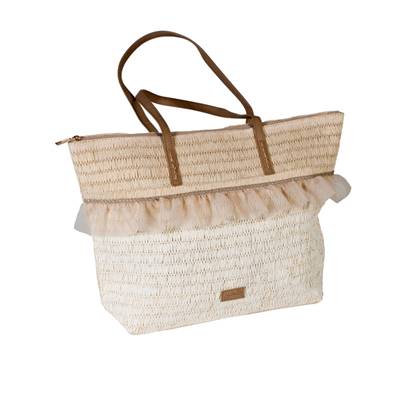 Sac rectangulaire beige/blanc volant tulle 48x10x33