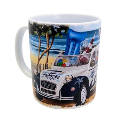 Mug 2CV subli blanc mat pancarte