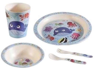 Set de nourriture pour bébé en mélamine 5 pièces bleue
